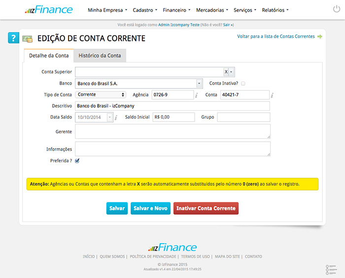 Tela de Conta Corrente - Imagem 2