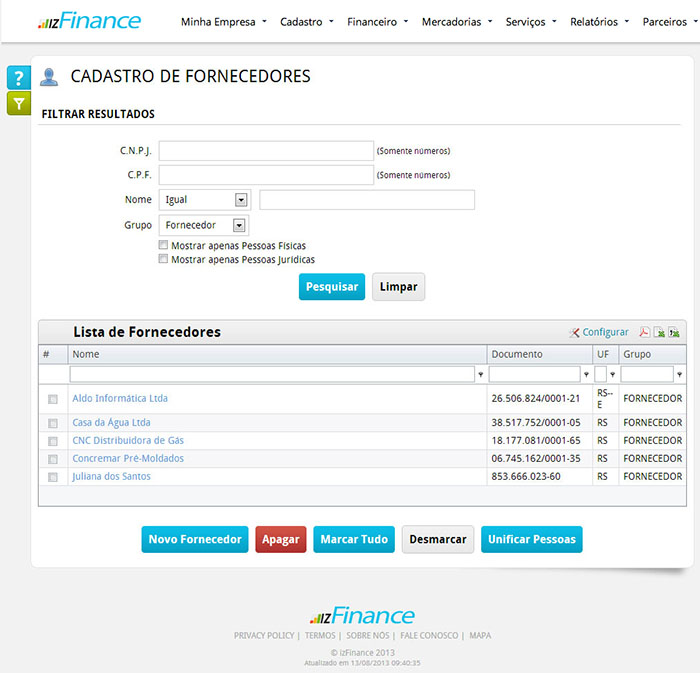 Tela de Cadastro de Fornecedores - Imagem 1