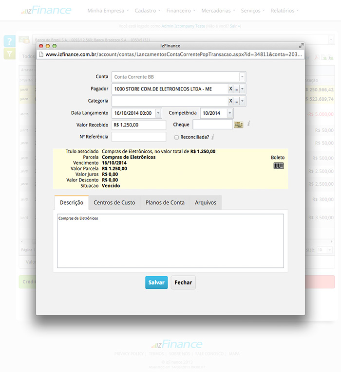 Tela de Lançamento de Conta Corrente - Imagem 3