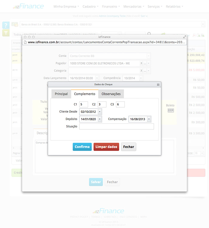 Tela de Lançamento de Conta Corrente - Imagem 8