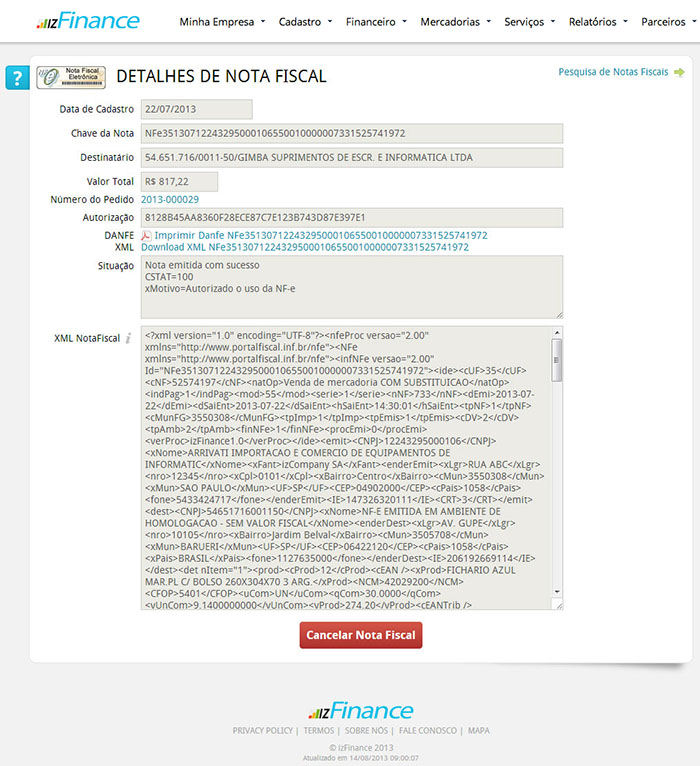 Tela de Nota Fiscal Eletrônica (NF-e) - Imagem 2