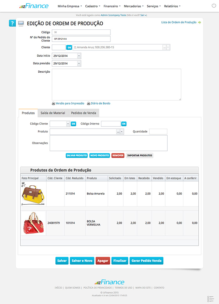Tela de Ordem de Produção - Imagem 2