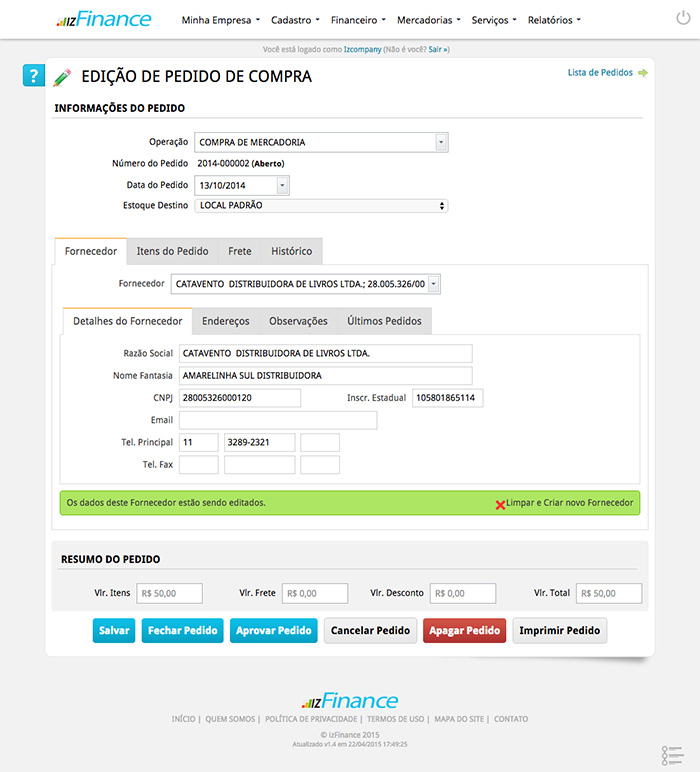 Tela de Pedido de Compra - Imagem 2