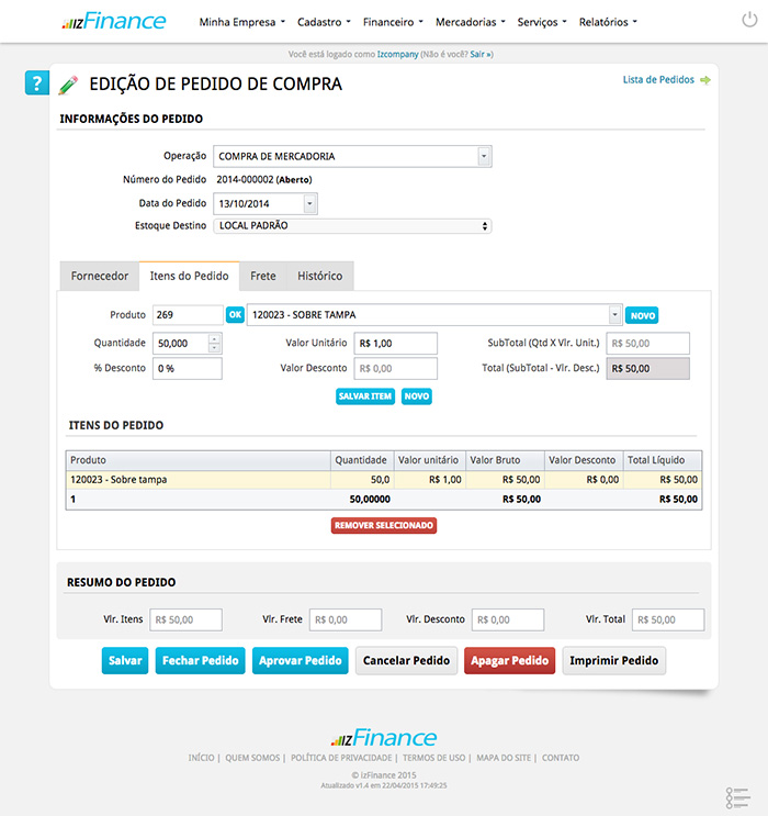 Tela de Pedido de Compra - Imagem 3