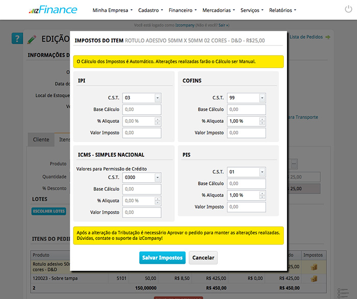 Tela de Pedido de Venda - Imagem 4