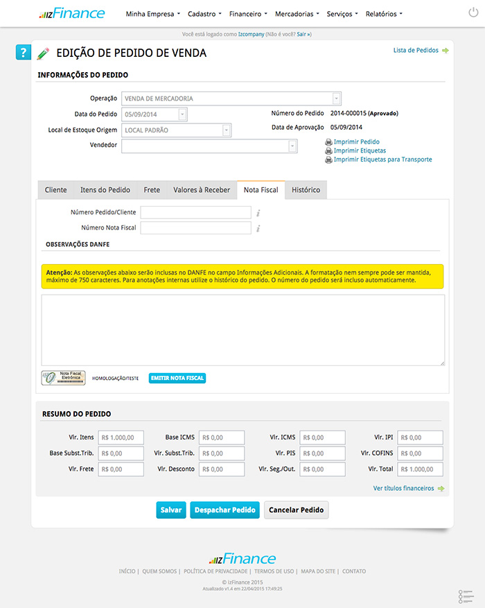 Tela de Pedido de Venda - Imagem 7