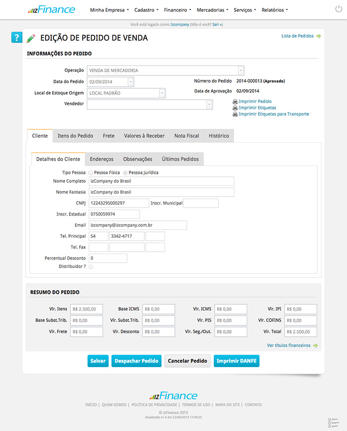 Tela de Pedido de Venda - Imagem 8