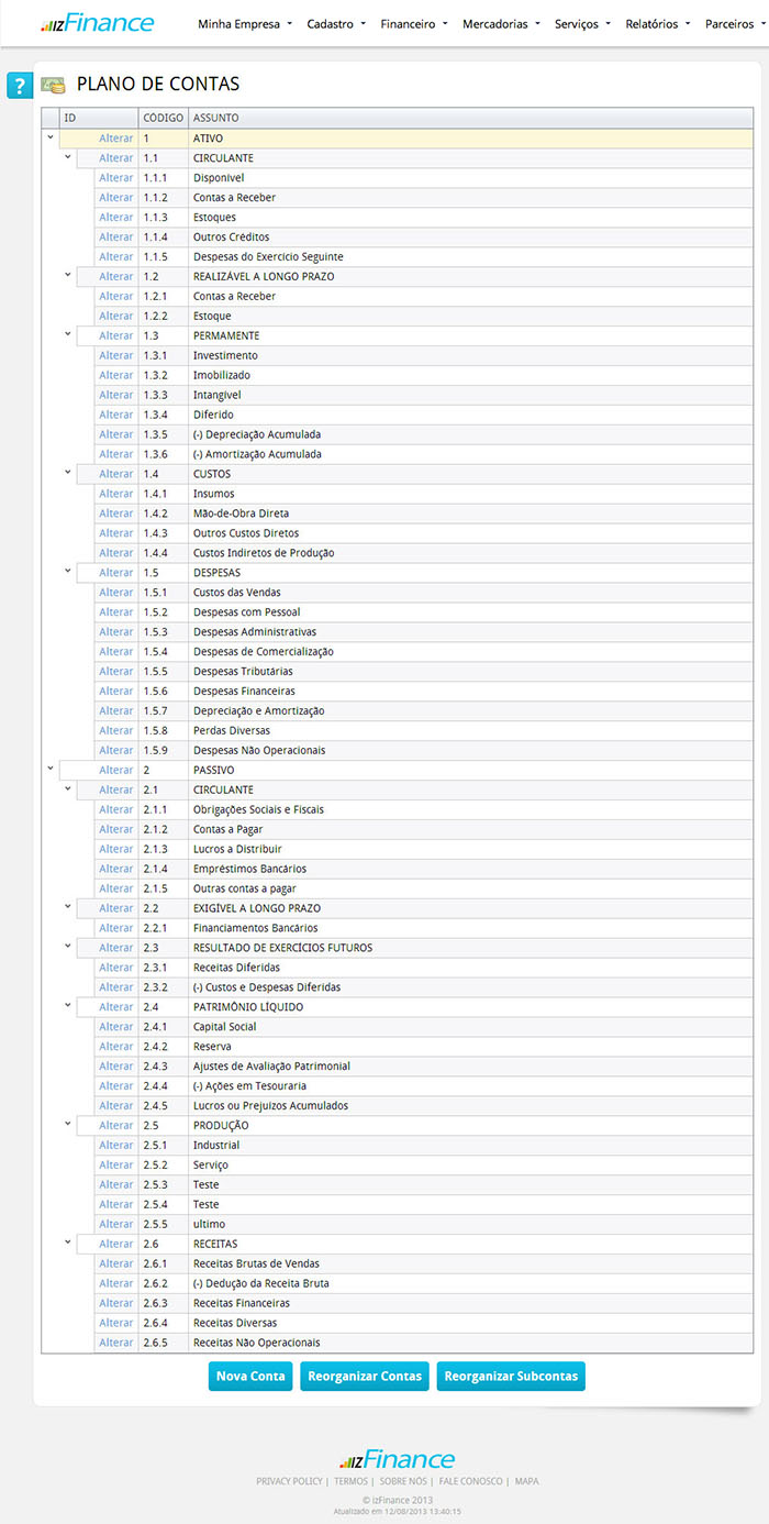 Tela de Plano de Contas - Imagem 1
