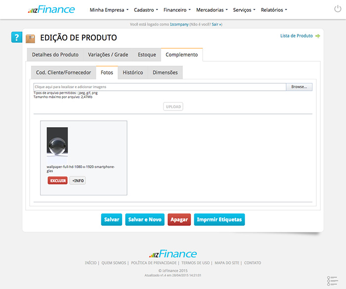 Tela de Cadastro de Produto - Imagem 6