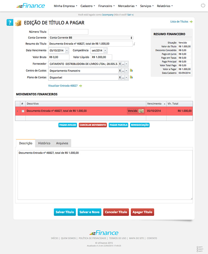 Tela de Título a Pagar - Imagem 3