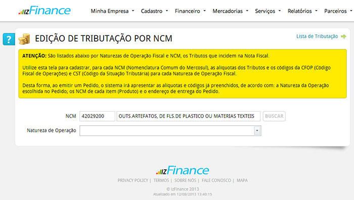 Tela de Tributação - Imagem 8