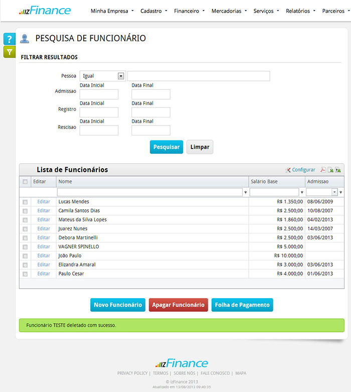 Como funciona o Cadastro de Funcionários izFinance